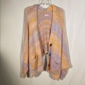 PINK LILY WOMENS RAINBOW OVERSIZED CARDIGAN SWEATER LARGE